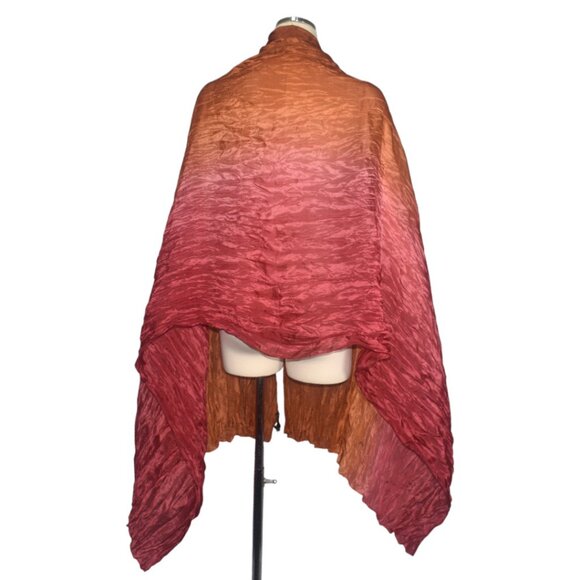 Eileen Fisher Crinkle Ombre Silk Scarf Wrap Rust Brown Pink - Picture 3 of 6